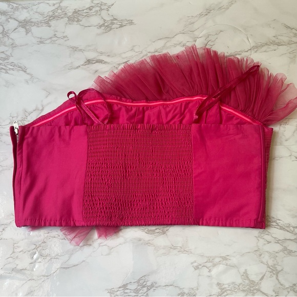 Ranna Gill Strapless Tulle Top Hot Pink Anthropologie Barbiecore Zip Cropped M - Picture 6 of 9
